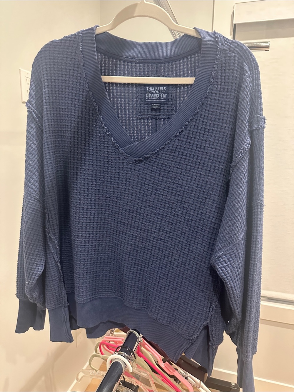 American eagle woman’s Navy Waffle-Knit V-Neck Sweater
